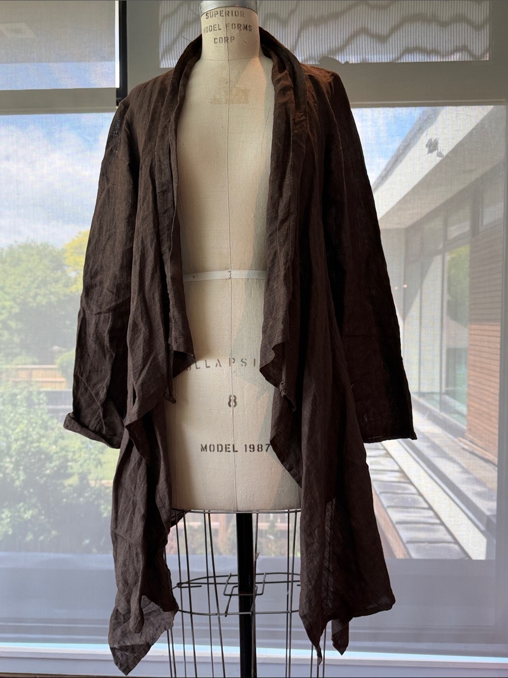 bryn Walker Brown Draped Linen Jacket